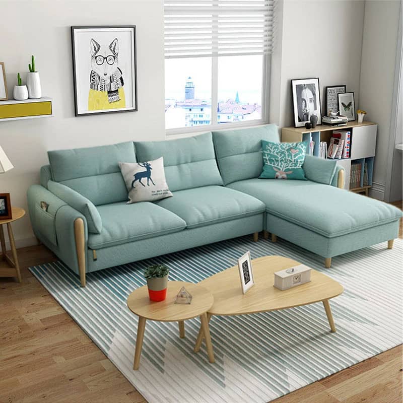 Ghế Sofa góc đệm vải nỉ viền gỗ sồi SFG31