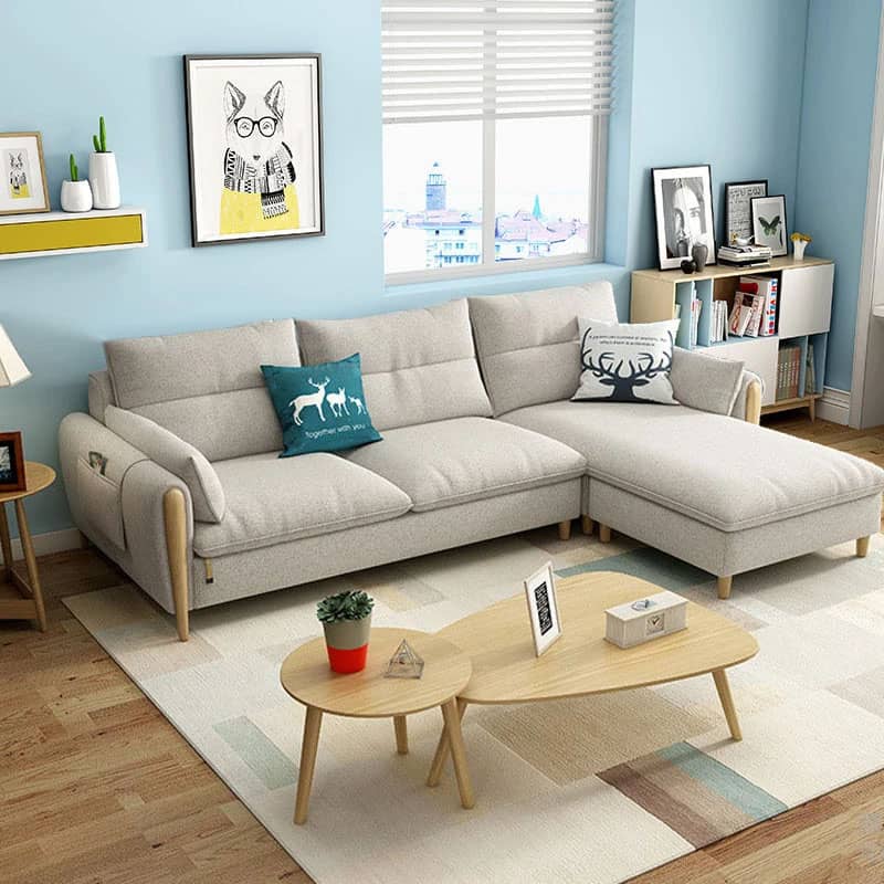 Ghế Sofa góc đệm vải nỉ viền gỗ sồi SFG31