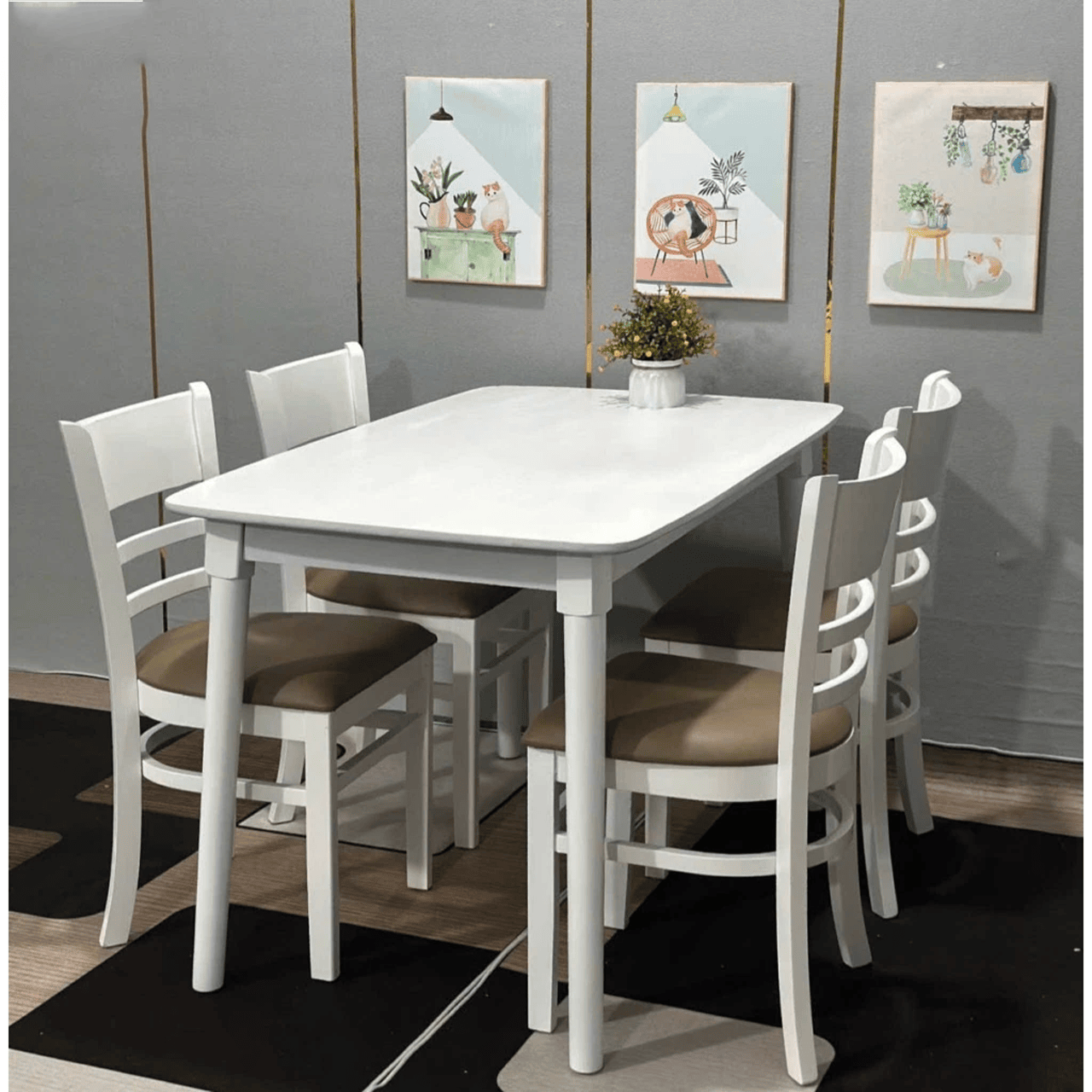 Bàn ăn 1m2 4 ghế Cabin trắng BA57