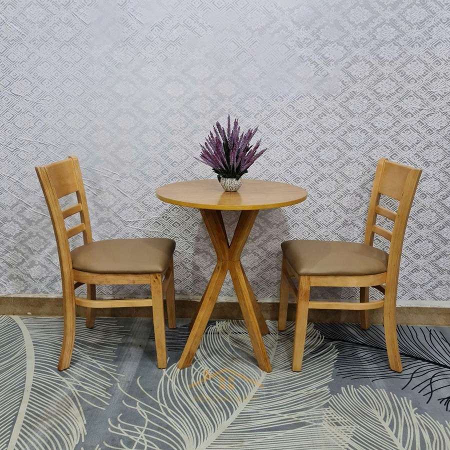 Bộ bàn ăn 2 ghế BA55 – Bàn ăn tròn D60 Cabin màu tự nhiên