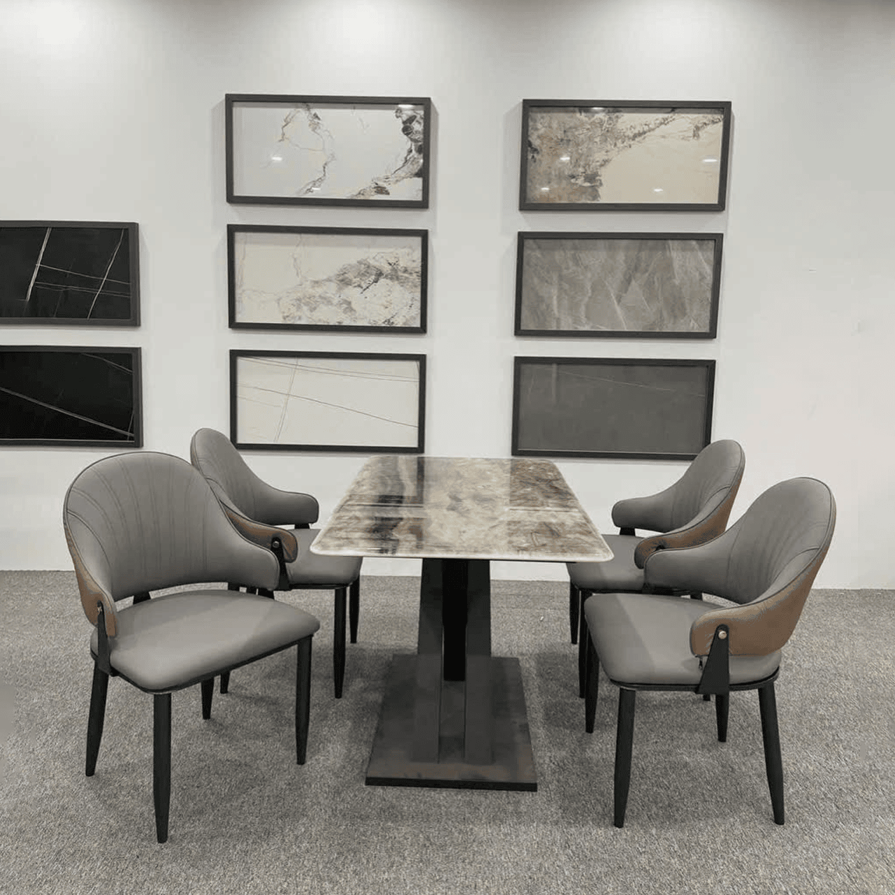Bàn ăn chân X cong 4 ghế Luna BA70