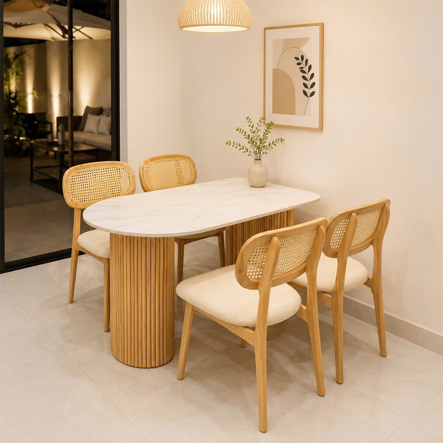 Bàn ăn mặt đá 4 ghế gỗ tần bì BA79
