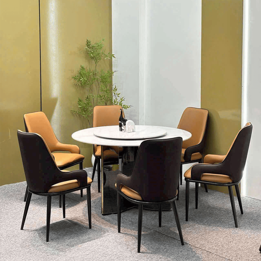 Bàn ăn tròn 6 ghế xoá mực BA117