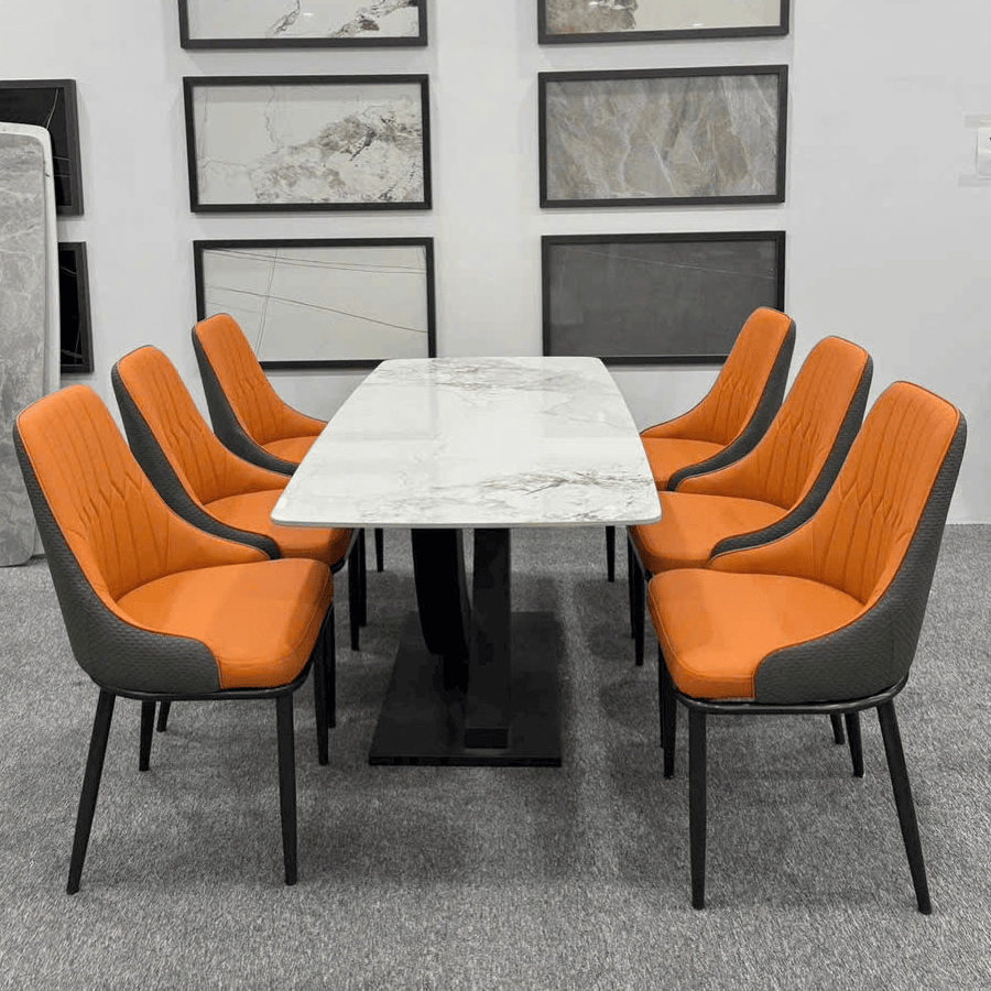 Bàn ăn chân X 6 ghế Monet VIP BA176 – Mặt đá Ceramic 1m6