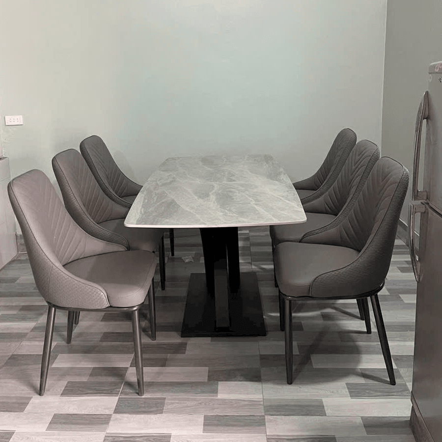 Bàn Ăn Chân X 6 Ghế Nhập Khẩu BA183 – Mặt Đá Ceramic Sang Trọng