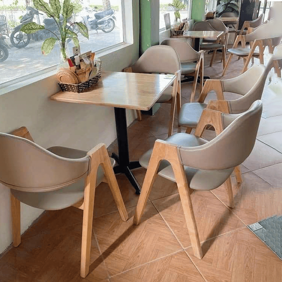 Bộ Bàn Ghế Cafe BA201 – Ghế Gỗ Tựa Bọc Da Hiện Đại