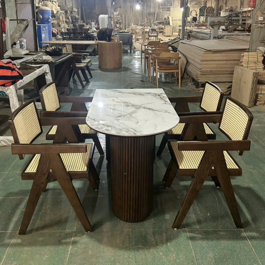 Bàn Ăn Mặt Đá 4 Ghế Gỗ Tần Bì BA208 – Thiết Kế Hiện Đại